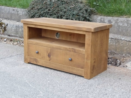 Rustic Plank style entertainment unit with cannon ball handles